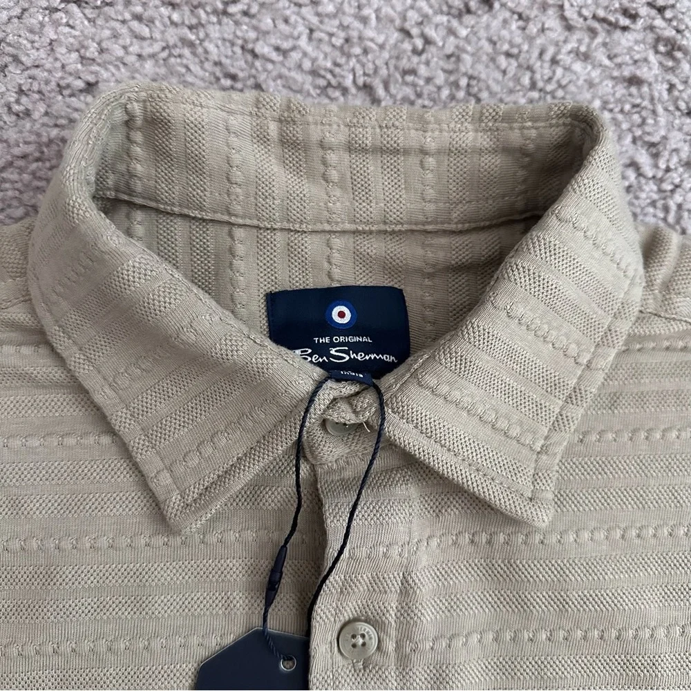 Ben Sherman Textured Long Sleeve Button Up Shirt Men S Timberwolf - Picture 9 of 14